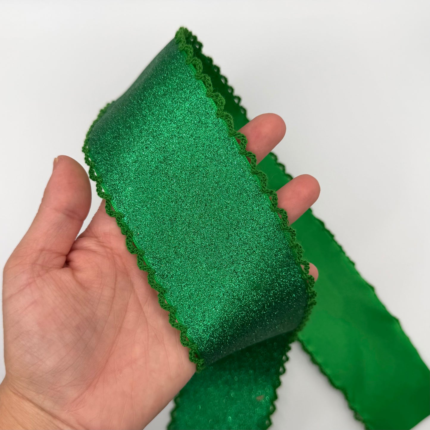 Green GLITTER SATIN / Green Moonstitch - 1.5