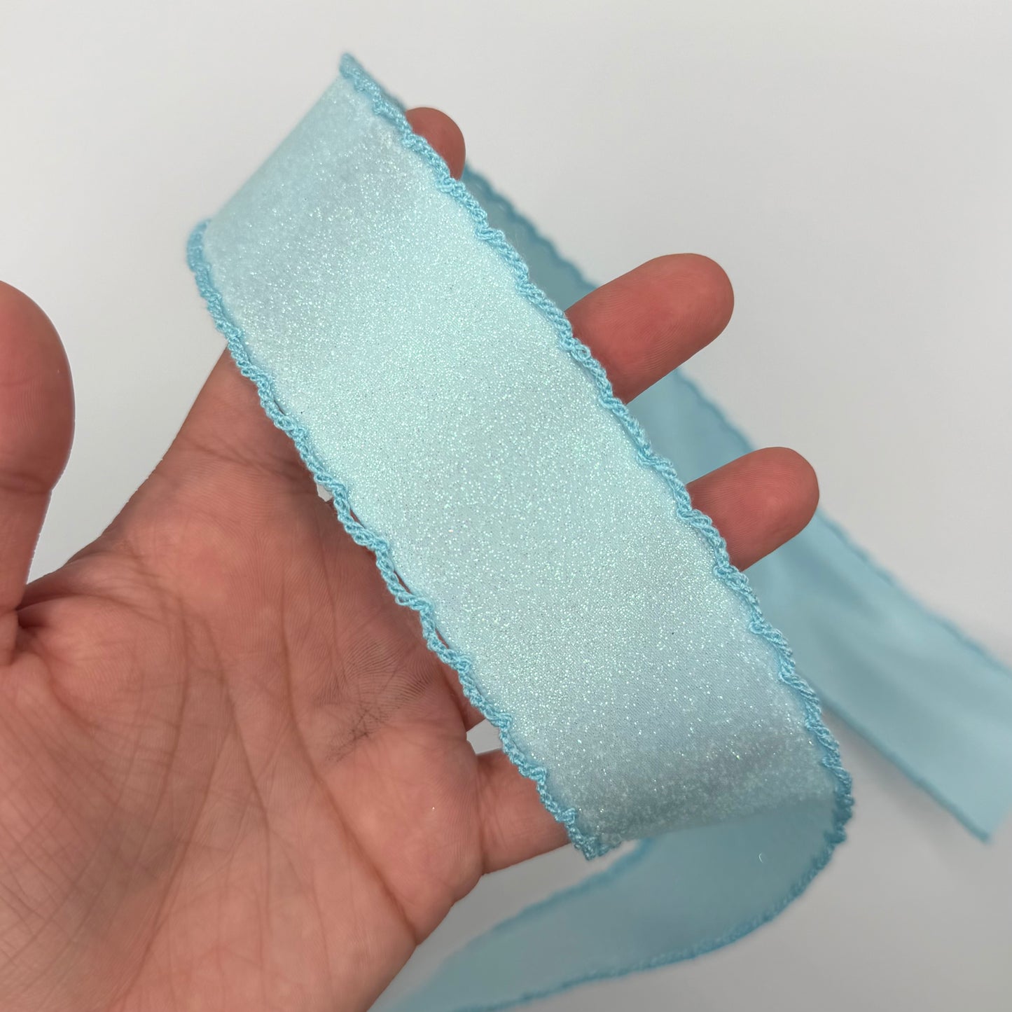 Lt Blue GLITTER SATIN / Lt Blue Moonstitch - 1.5