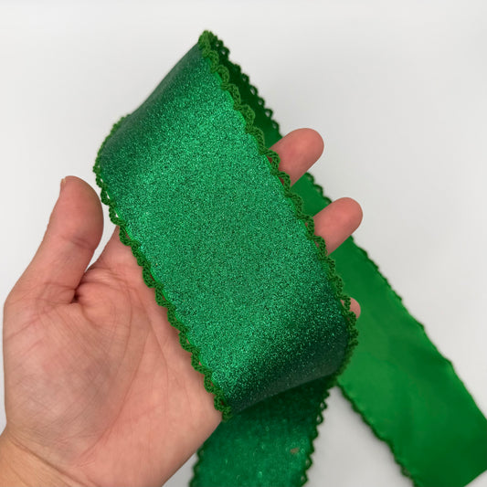 Green GLITTER SATIN / Green Moonstitch - 1.5