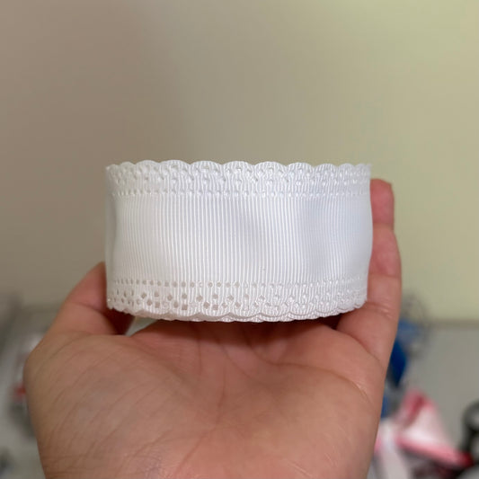 White Grosgrain Scalloped